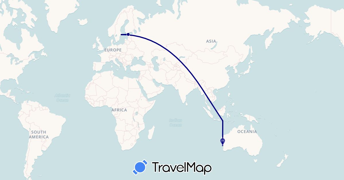TravelMap itinerary: driving in Australia, Estonia, Indonesia, Sweden, Thailand (Asia, Europe, Oceania)
